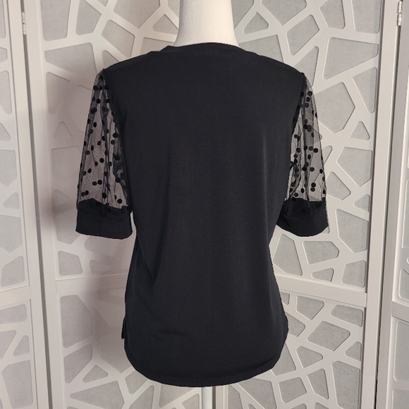 Alison Andrews Women's Black Mesh Polka Dot Sleeve Shirt Size Medium - Picture 4 of 10